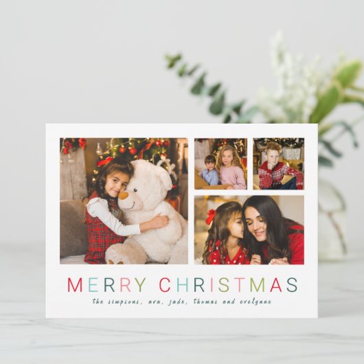 シンプル4枚写真コラージュメリークリスマスカラフル シーズンカード (スタンド正面)