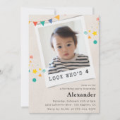 シンプル4歳の誕生日招待状ブルーフォト 招待状 (正面)