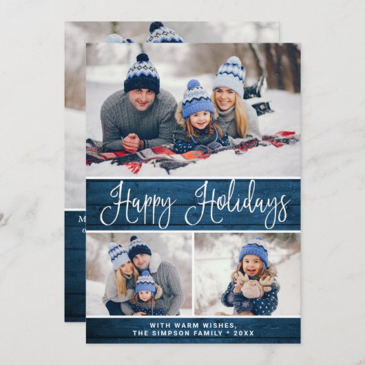 シンプル4素朴写真クリスマスグリーティング シーズンカード (正面/裏面)