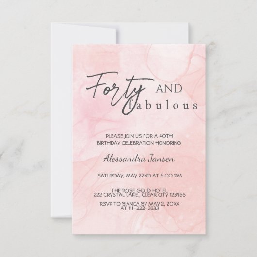 シンプル40歳と素晴らしいバラ金ゴールド40歳の誕生日 招待状 (正面)