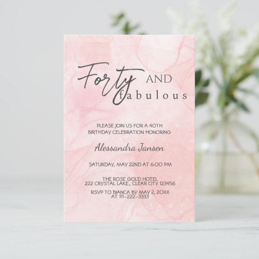 シンプル40歳と素晴らしいバラ金ゴールド40歳の誕生日 招待状 (スタンド正面)