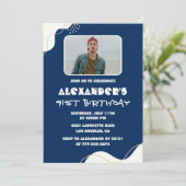 シンプル41歳の誕生日招待状メンズ写真海軍 招待状 (スタンド正面)