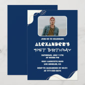 シンプル41歳の誕生日招待状メンズ写真海軍 招待状 (正面/裏面)
