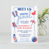 シンプル42歳の誕生日招待状プールパーティー夏 招待状 (スタンド正面)