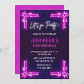 シンプル43歳の誕生日招待状ガールピンクネオン 招待状 (正面/裏面)