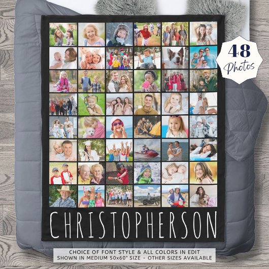 シンプル48フォトコラージュあなたの色パーソナライズされた フリースブランケット