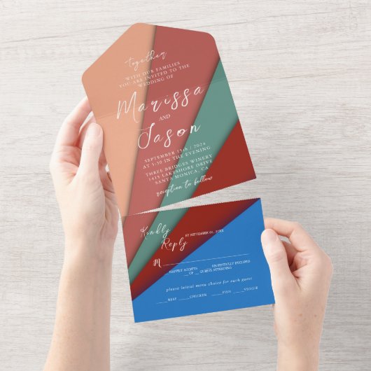 シンプル5エレガント色結婚の オールインワン招待状 (貼ってはがせる)