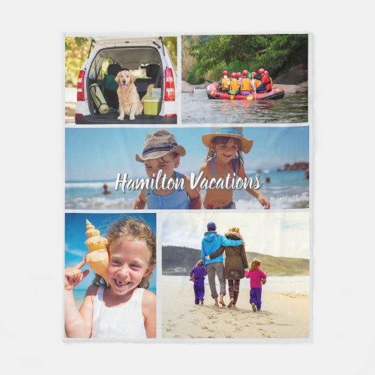 シンプル5フォトコラージュパーソナライズされた フリースブランケット (正面)