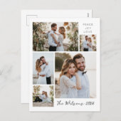 シンプル5フォトコラージュ新しいあいさ結婚せい シーズンポストカード (正面/裏面)