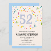 シンプル52歳の誕生日招待状紙吹雪モダン 招待状 (正面/裏面)