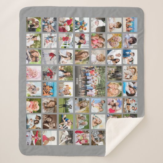 シンプル53パーソナライズされたフォトコラージュカスタムカラー シェルパブランケット (正面)