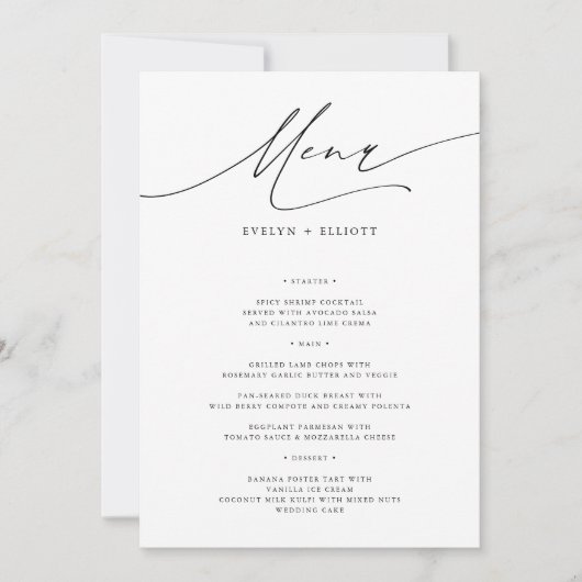 シンプル5x7エレガント"のディナー結婚メニューテンプレート 招待状 (正面)