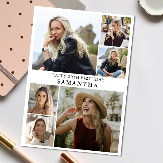 シンプル6コラージュ |任意の年齢の誕生日 カード