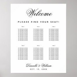 シンプル6結婚テーブルの白黒の座席表 ポスター