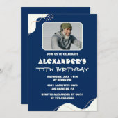 シンプル77歳の招待状メンズ写真海軍 招待状 (正面/裏面)