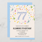 シンプル77歳の誕生日招待状紙吹雪モダン 招待状 (正面/裏面)