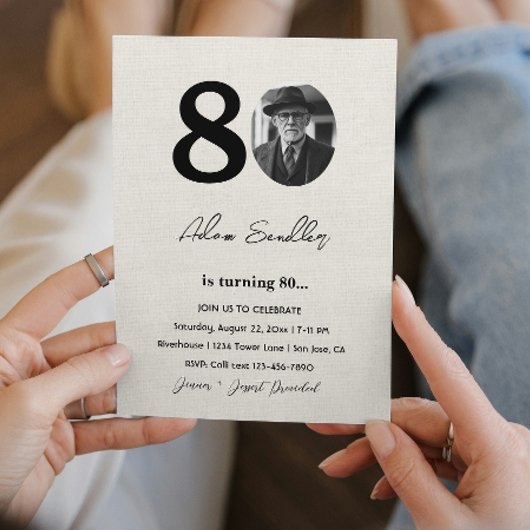 シンプル80歳エレガント誕生日パーティーカンヴァ 招待状