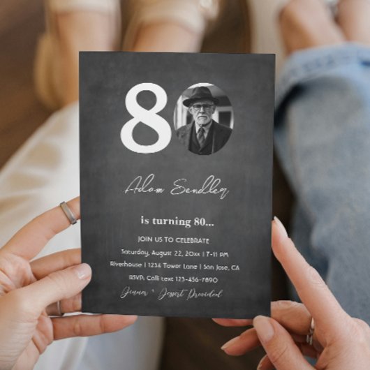 シンプル80歳エレガント誕生日パーティーグレイ 招待状