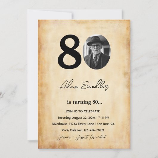 シンプル80歳エレガント誕生日パーティー 招待状 (正面)