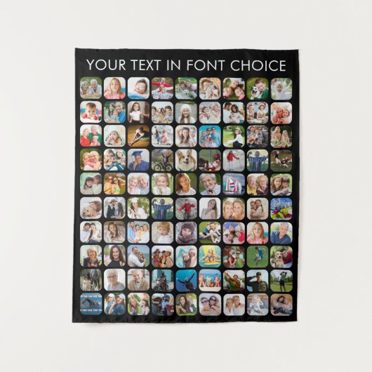 シンプル90フォトコラージュパーソナライズされたブラック タペストリー (正面)