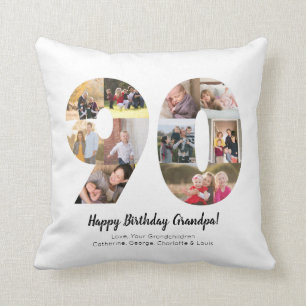 シンプル90周年写真コラージュ オーダーメイドメッセージ クッション