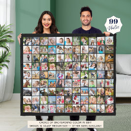 シンプル99フォトコラージュ正方形ブラック フリースブランケット