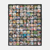シンプル99フォトコラージュ角丸正方形ブラック フリースブランケット (正面)