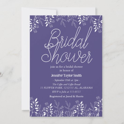 シンプル＆おしゃれな花のワイルドフラワー ブライダルシャワー 招待状 (正面)