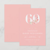 シンプル おしゃれな バラ ピンク 白 花柄 60歳 誕生日 招待状 (正面/裏面)