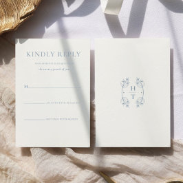 シンプル おしゃれ ダスティーブルー モノグラム フォーマル ウェディング 出欠カード