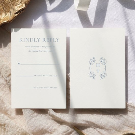 シンプル おしゃれ ダスティーブルー モノグラム フォーマル ウェディング 出欠カード