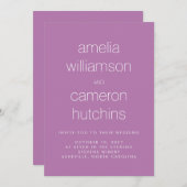シンプル おしゃれ パープル モダン タイポグラフィー 結婚式 招待状 (正面/裏面)