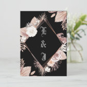 シンプル おしゃれ ボヘミア ブラック フラワー ウェディング 招待状 (スタンド正面)