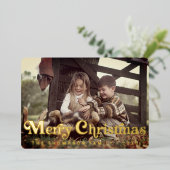 シンプル おしゃれ レトロ タイポグラフィー 写真 クリスマス 箔シーズンカード (立ち正面)