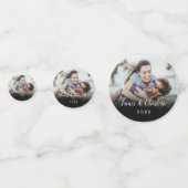 シンプル お二人の写真入りスクリプト 名前 日付 コンフェッティ (正面)