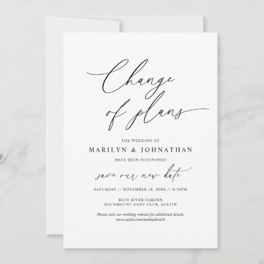 シンプル お知らせ, 計画変更, 結婚式延期 招待状 (正面)