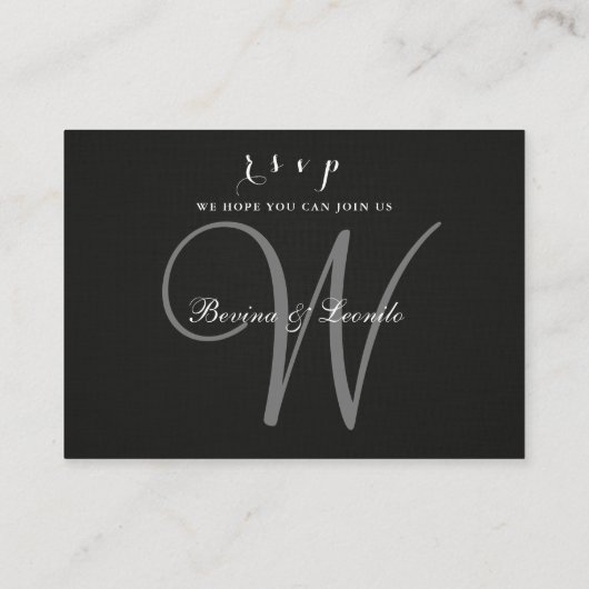 シンプル かつ エレガント:モノグラム付き ブラック リネン エンクラ エンクロージャーカード (裏面)