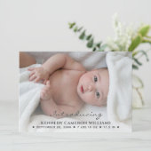 シンプル かわいい オーダーメイド フォト ハロー ベイビー 新生児 出生 案内状 (スタンド正面)