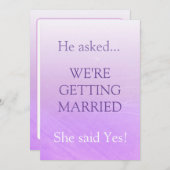 シンプル かわいい ユニーク パープル 彼女はイエスと言った 結婚式 招待状 (正面/裏面)