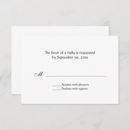 シンプル、すべての行事の黒い文字の応答カード 出欠カード (正面/裏面)