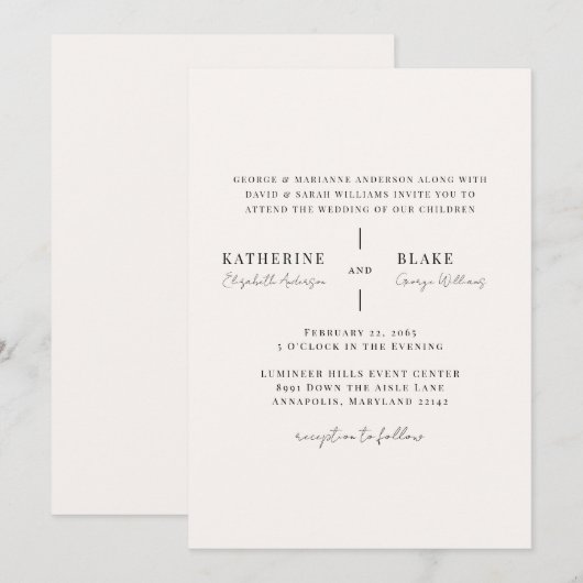 シンプル アス ライト シャンパン モダン ウェディング 招待状 (正面/裏面)