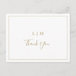 シンプル アンティーク ゴールド モノグラム ウェディング サンクス ポストカード