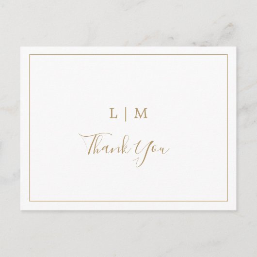 シンプル アンティーク ゴールド モノグラム ウェディング サンクス ポストカード (正面)