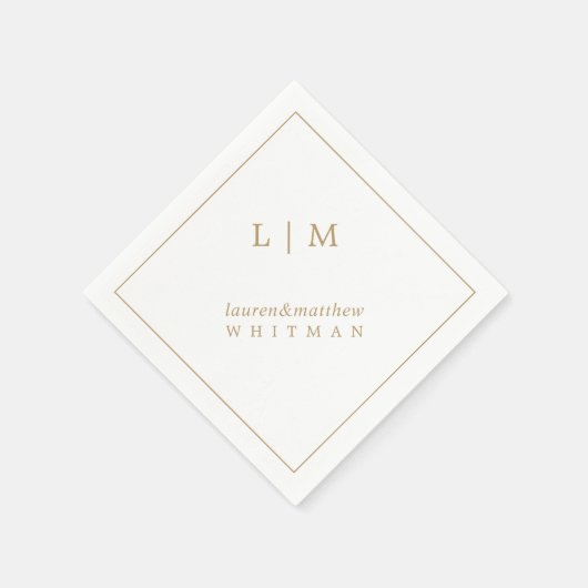 シンプル アンティーク ゴールド モノグラム エレガント ウェディング スタンダードカクテルナプキン (角)