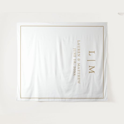 シンプル アンティーク ゴールド モノグラム エレガント ウェディング タペストリー (正面(横))