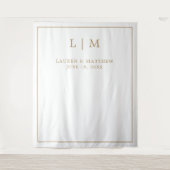 シンプル アンティーク ゴールド モノグラム エレガント ウェディング タペストリー (正面)