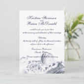 シンプル アーティスティック ネイビーブルー シェル ウェディング 招待 招待状 (スタンド正面)