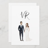 シンプル イラスト カップル ネイビー スーツ セーブザデート (正面/裏面)