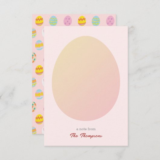 シンプル&イースター卵絵を描型ソフトピンク サンキューカード (正面/裏面)