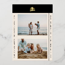 シンプル エバーグリーン ゴールド フォイル ツリー フォト ホリデー カード